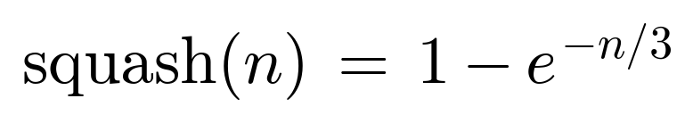 squash of n equals one minus e to the minus n over three